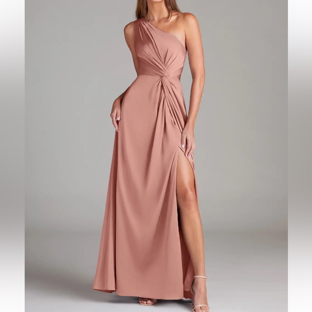 Azazie Stretch Satin One-Shoulder Bridesmaid Dress – Rosette – Size A4